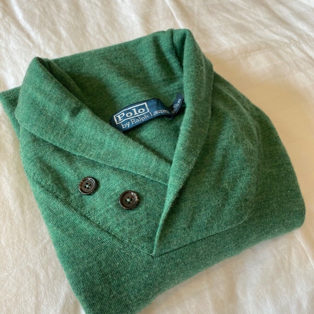Polo Ralph Lauren Shawl Neck Merino Wool Sweater Green XL